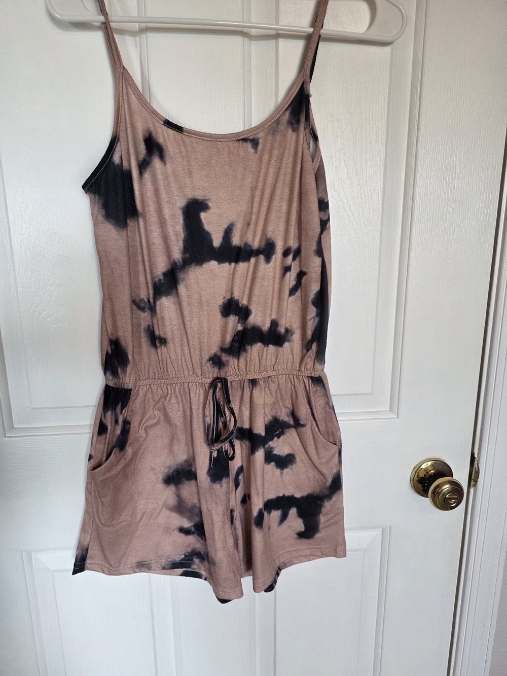 Women’s Tie-Dye Romper in Mauve and Black - Sleeveless Drawstring
